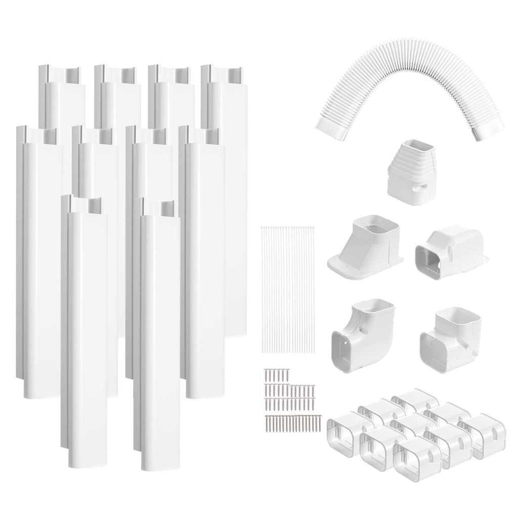 Miniatűr osztott szellőzőcső készlet 76,2 mm széles x 5400 mm hosszú, dekoratív PVC szellőzőcső takaró légkondicionálókhoz 10 egyenes csővel és komplett alkatrészekkel, könnyen telepíthető, hőszivattyúkhoz festve, fehér