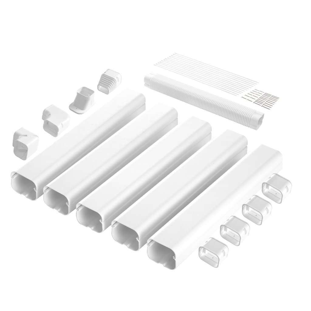 Mini kollektorfedél szélessége 76,2 mm, hossza 3110 mm, dekoratív PVC csőfedél légkondicionálókhoz 5 egyenes csővel és komplett alkatrészekkel, egyszerű telepítés, festhető hőszivattyúkhoz, fehér