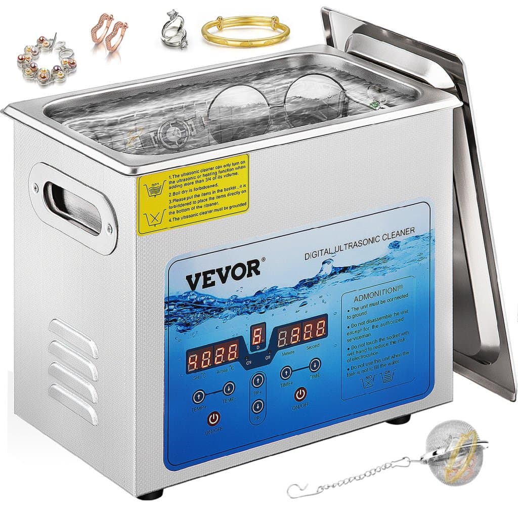 VEVOR ultrahangos tisztító, 36KHz~40KHz állítható frekvencia, 6L 220V, ultrahangos tisztítógép digitális időzítővel és fűtőberendezéssel, laboratóriumi szonikus tisztító ékszerekhez, órákhoz, szemüvegekhez, érmékhoz, FCC/CE/RoHS