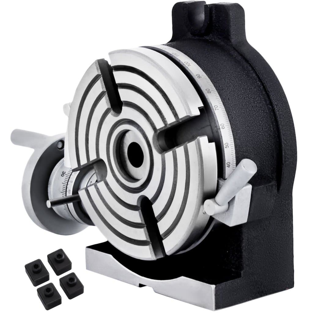 150 mm/5,9" függőleges és vízszintes forgóasztal, 150 mm-es osztófej, kerek forgó munkaasztal, maróegység, indexelő rendszer, állítható csavar, 5,9"-es osztólap