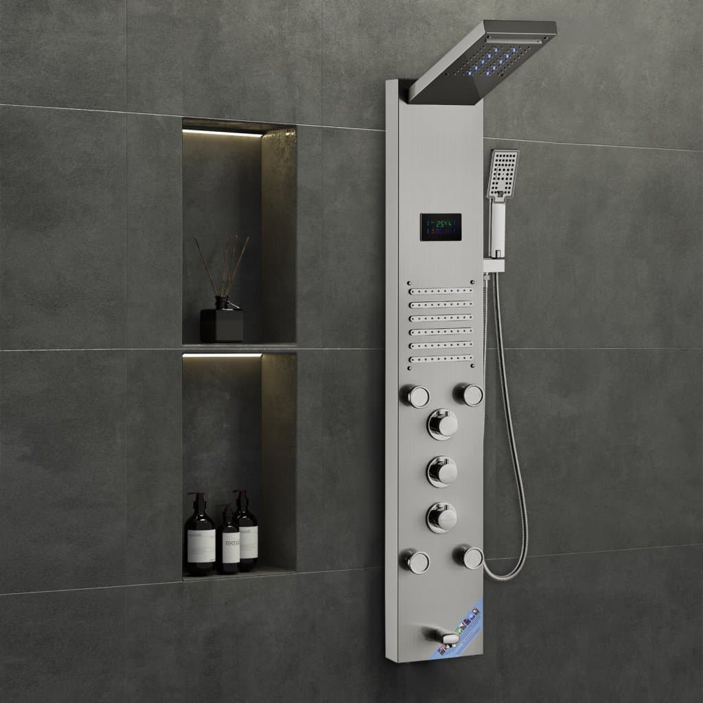 Zuhanypanel, toronyrendszer, 6 üzemmód, vízerőmű, LED, rozsdamentes acél