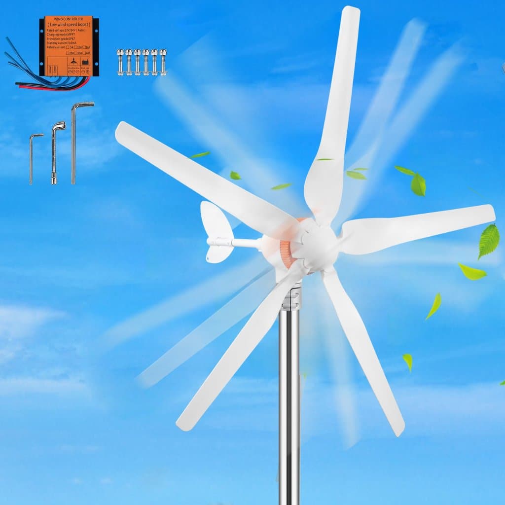 Szélturbina generátor, 12V/AC szélturbina készlet, 500W-os szélerőmű MPPT vezérlővel, 5 lapáttal, automatikus szélirány-szabályozással, alkalmas teraszokra, hajókra, lakókocsikra, nyaralókra, hajókra