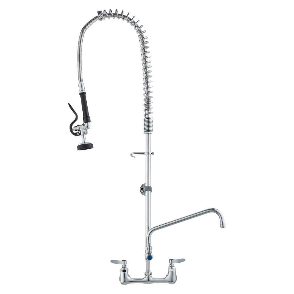 Fali mosogatócsap előöblítős szórófejjel, magasság 112 cm, középtávolság 20 cm, forgatható kifolyó 30 cm, sárgaréz szerkezet kihúzható kifolyóval, 1/2/3 medencés mosogatókhoz