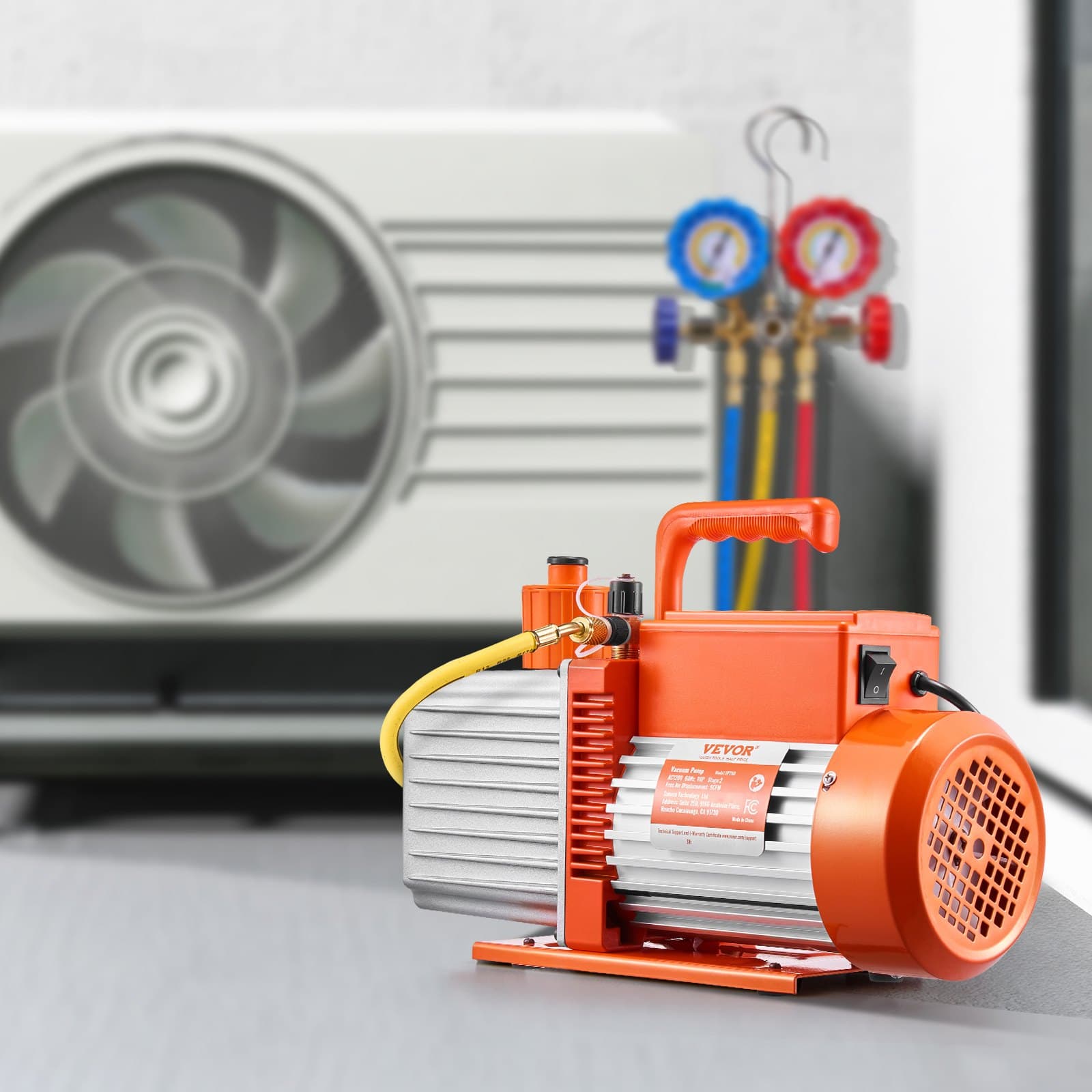 9CFM 750W/1HP HVAC vákuumszivattyú, 2 fokozatú forgólapátos vákuumszivattyú, kompatibilis az R134a, R22, R410a hűtőközegekkel, gyanta gáztalanító rendszerek autóklíma karbantartási olajjal