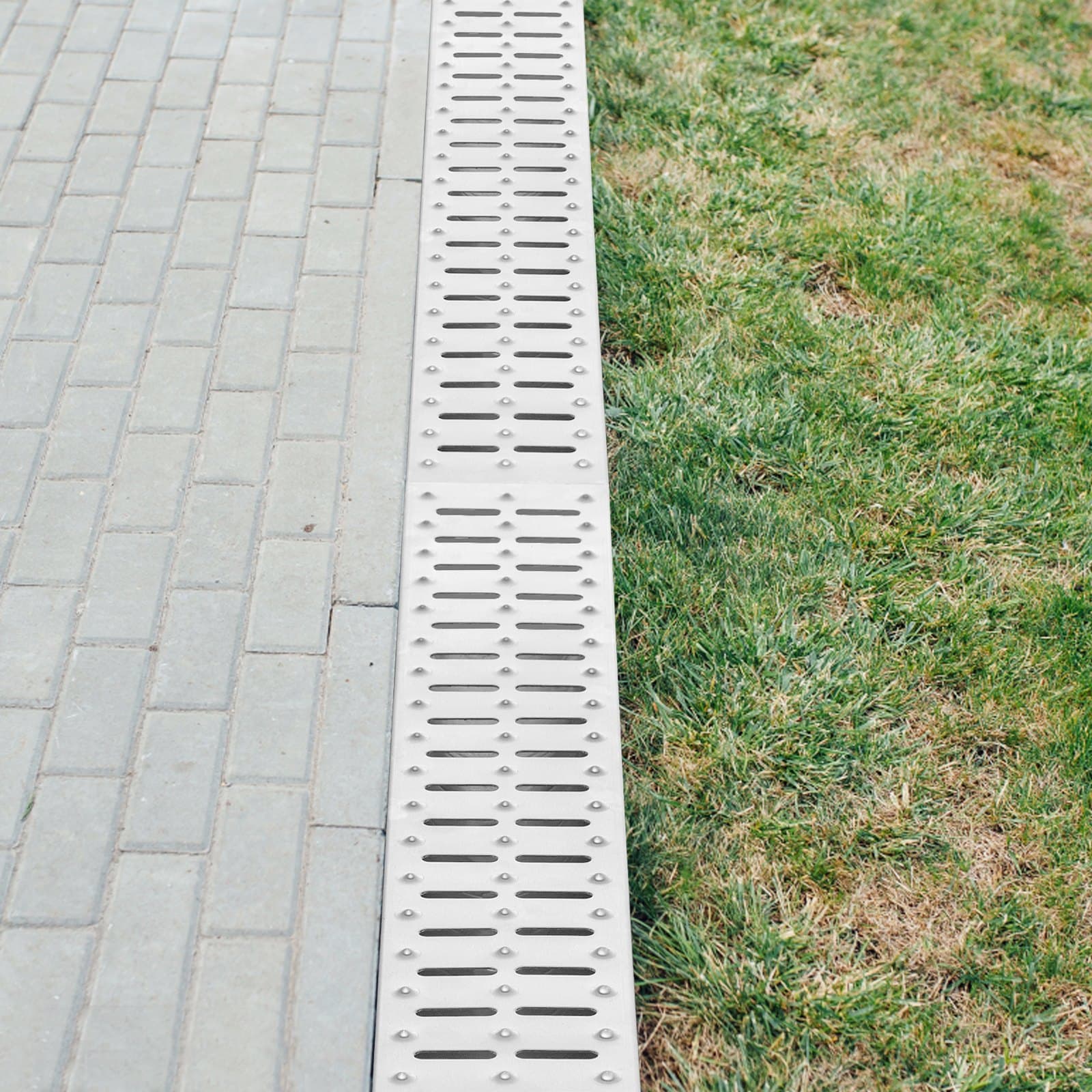 Árokvízelvezető rendszer, csatornaelvezető fémráccsal, 150x130 mm HDPE vízelvezető árok, fekete műanyag garázspadló-összefolyó, 3x39 árokvízelvezető rács, 3 végdugóval, kertbe, kocsifelhajtóba - 3 darabos csomag
