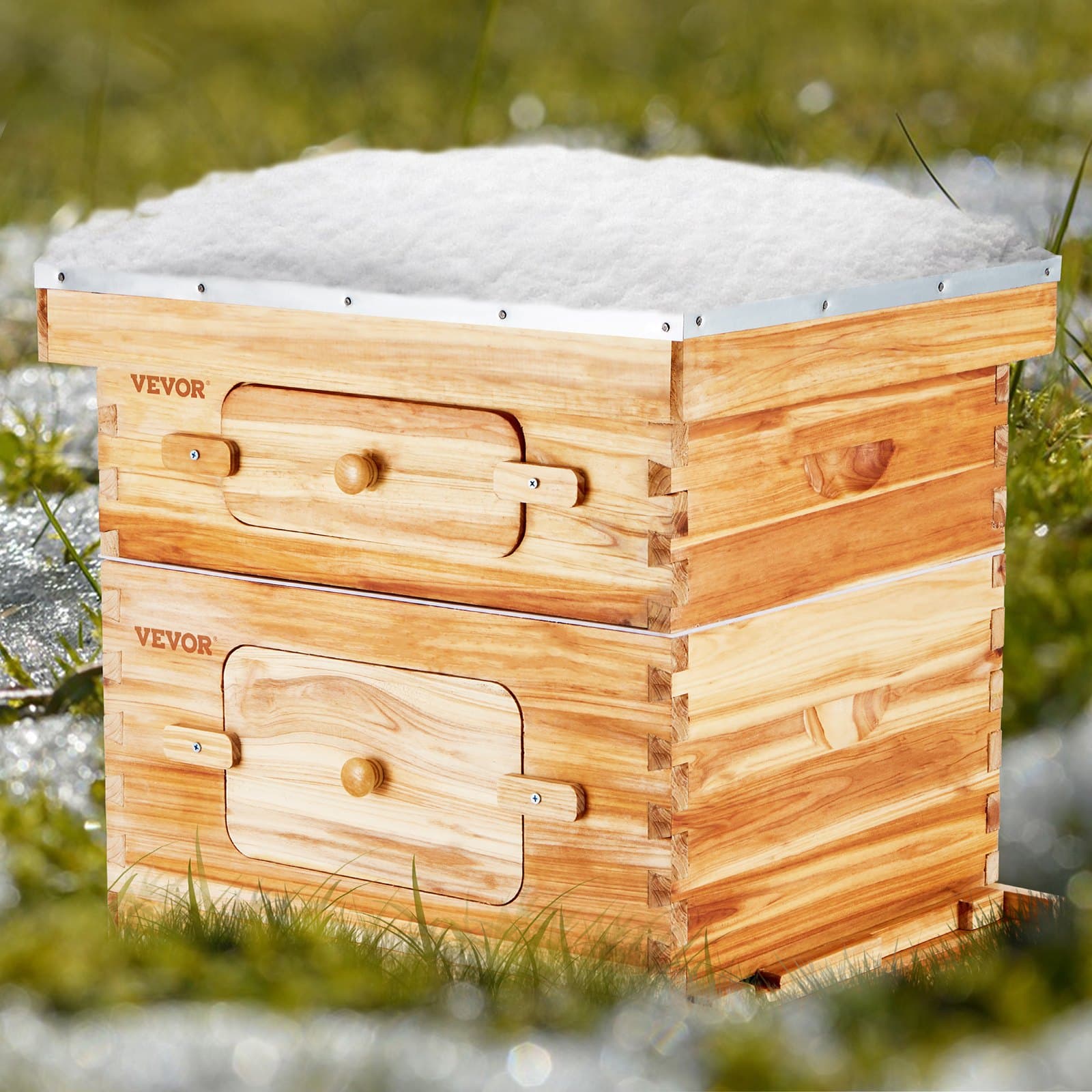 Bee Hive 20 keretes méhkaptár kezdőkészlet, méhviasszal bevont fenyőfa, 1 mély + 1 közepes méhdoboz Langstroth méhkaptár készlet, átlátszó akril ablakok alapokkal kezdő profi méhészeknek