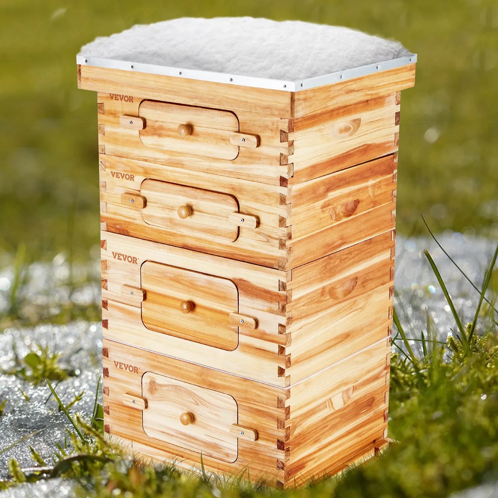 Bee Hive 40 keretes méhkaptár kezdőkészlet, méhviasszal bevont fenyőfa, 2 mély + 2 közepes méhdoboz Langstroth méhkaptár készlet, átlátszó akril ablakok alapzattal kezdő profi méhészeknek