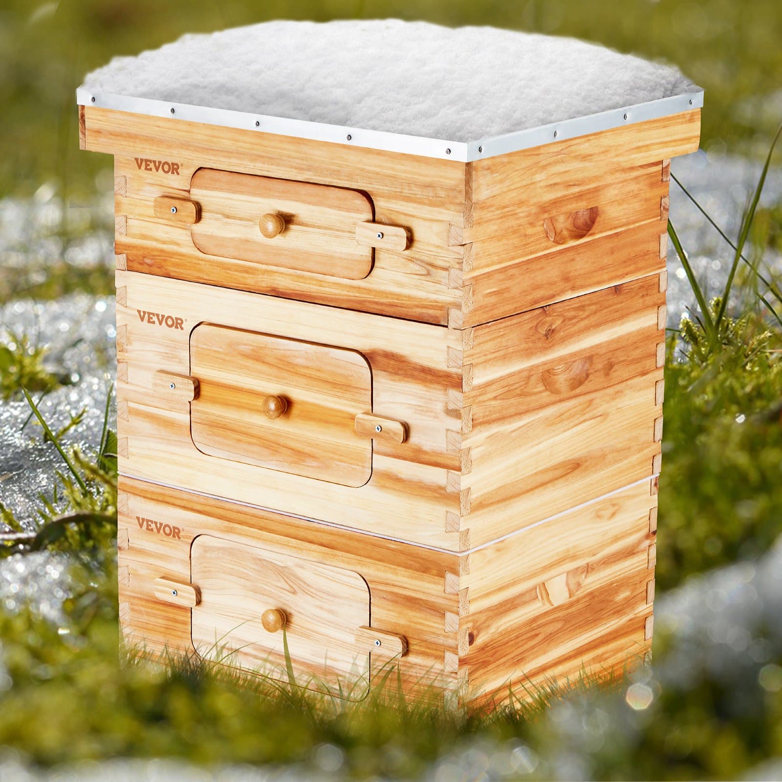 Bee Hive 30 keretes méhkaptár kezdőkészlet, méhviasszal bevont fenyőfa, 2 mély + 1 közepes méhdoboz Langstroth méhkaptár készlet, átlátszó akril ablakok alapokkal kezdő profi méhészeknek
