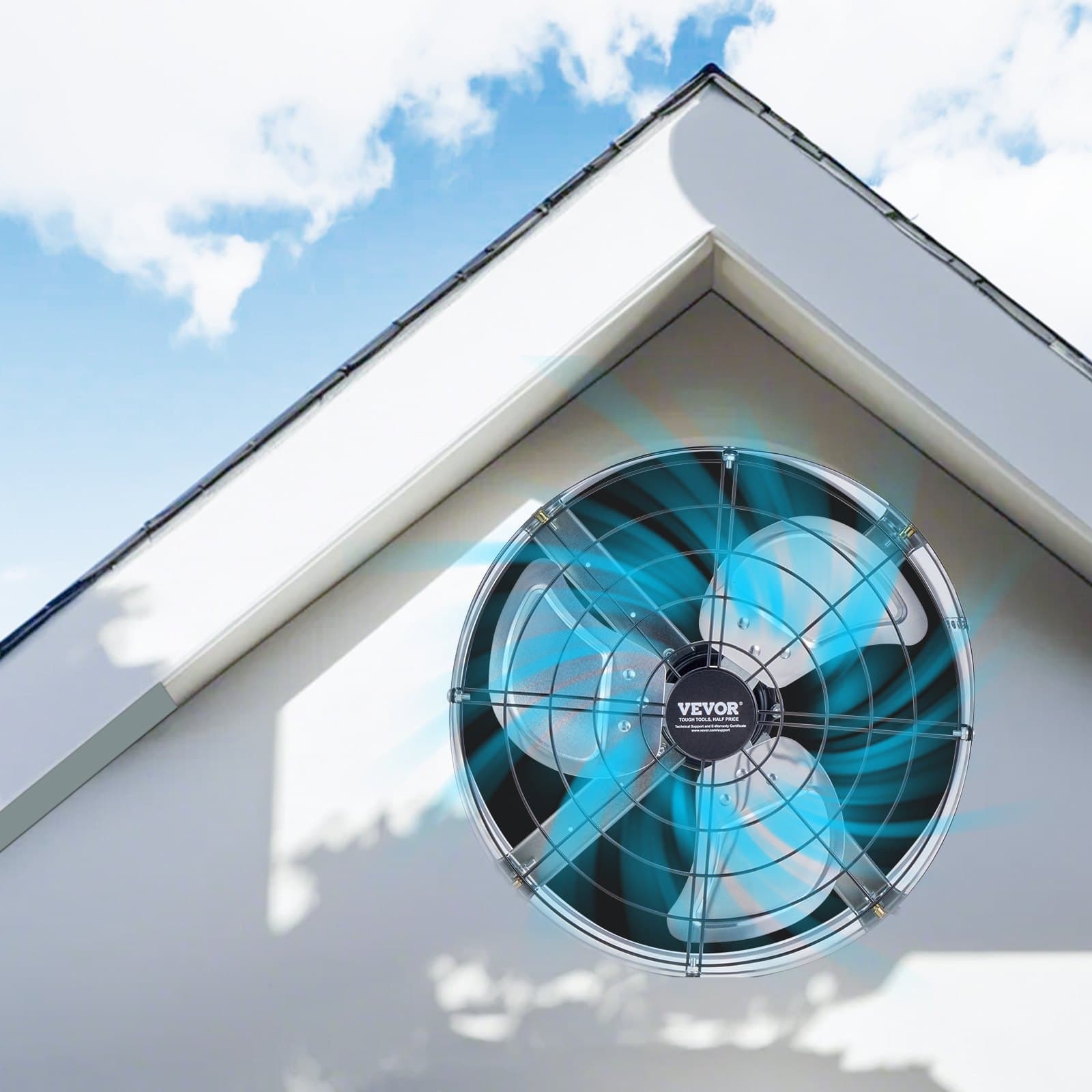 Oromzatra szerelhető ventilátor, 15 hüvelykes padlásra való elszívó ventilátor állítható termosztáttal és külső hálóval, 1300 CFM házszellőztető akár 1850 négyzetláb hűtésére, csendes szellőzés tetőre, garázsba és üzletbe, horganyzott szín