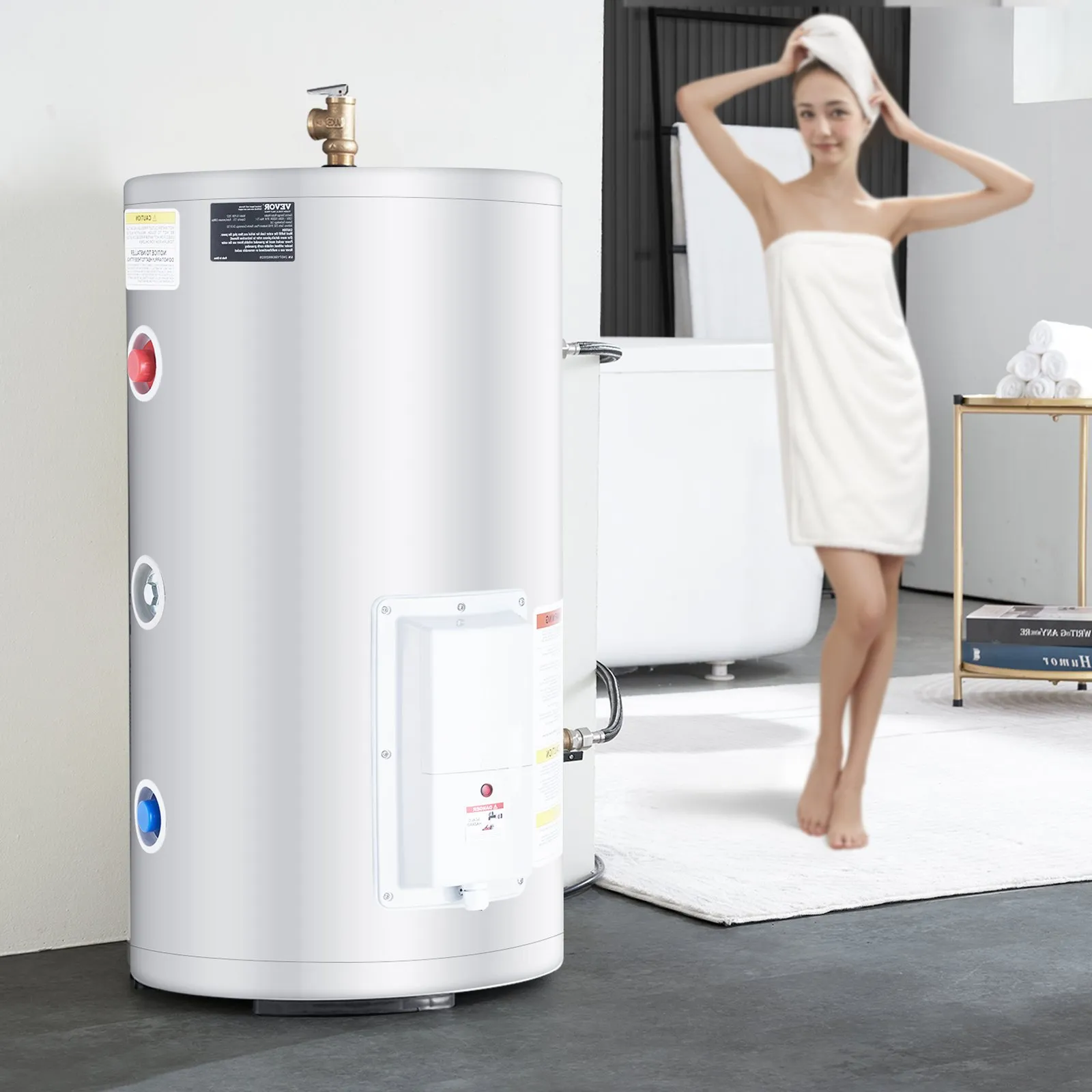 Elektromos vízmelegítő, 18 gallonos tartályos azonnali melegvíz-melegítő, 1,6 kW-os átfolyós vízmelegítő LED kijelzővel, tekerőgombos vezérléssel, IPX4 vízálló oldalsó csatlakozással, igény szerinti fűtőberendezések zuhanyzóhoz, fürdőkádhoz