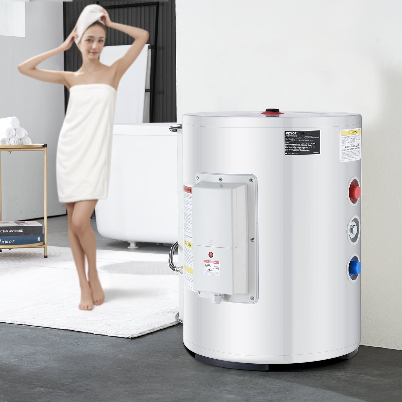 Elektromos vízmelegítő, 10 gallonos tartályos azonnali melegvíz-melegítő, 1,6 kW-os átfolyós vízmelegítő LED kijelzővel, tekerőgombos vezérléssel, IPX4 vízálló oldalsó csatlakozással, igény szerinti fűtőberendezések zuhanyzóhoz, fürdőkádhoz