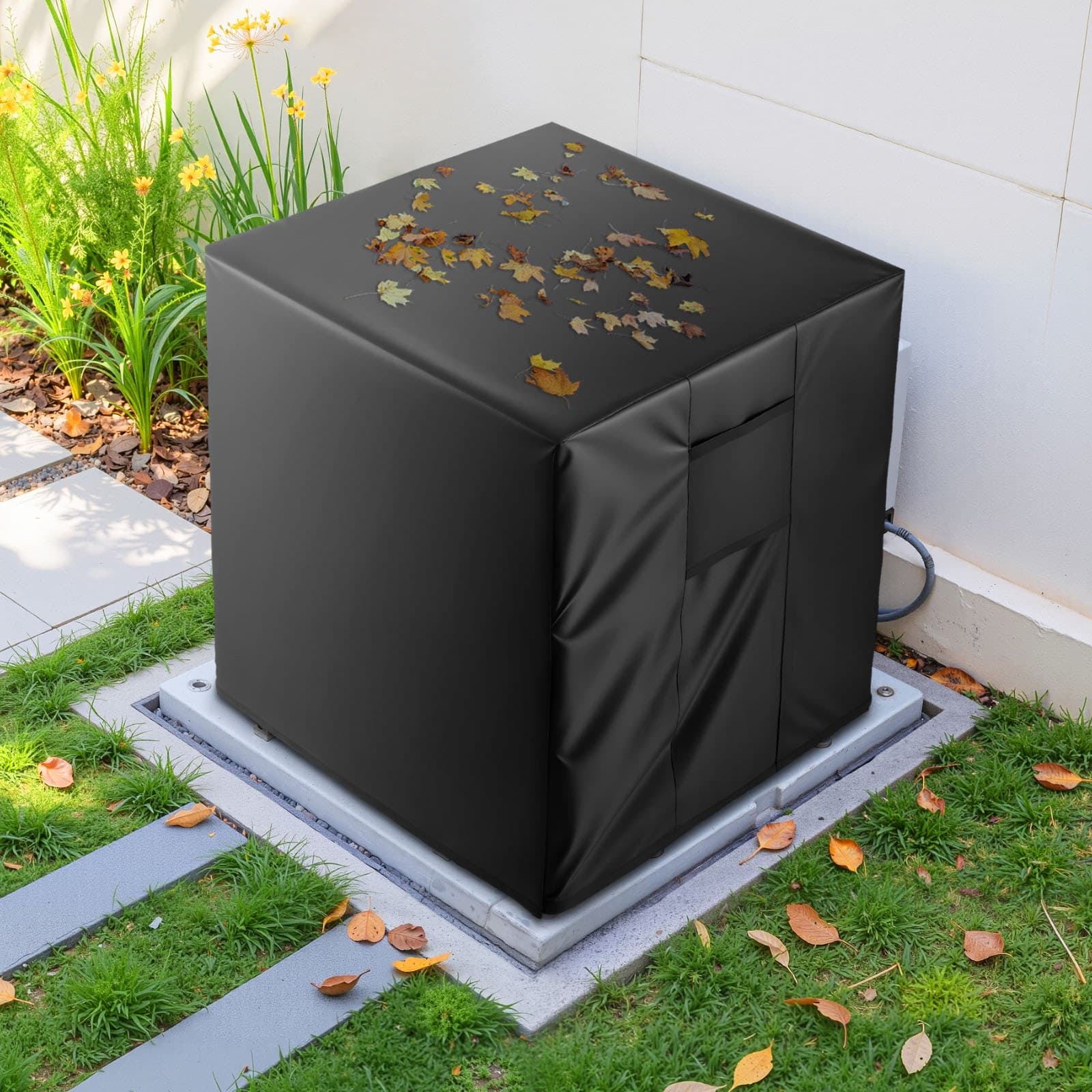 Klímaburkolat, 610 x 610 x 762 mm Klímaburkolat klímaberendezéshez, háromrétegű, vízálló poliészter szövet, hálós szellőzés, univerzális védőburkolat kültéri klímaberendezéshez, fekete