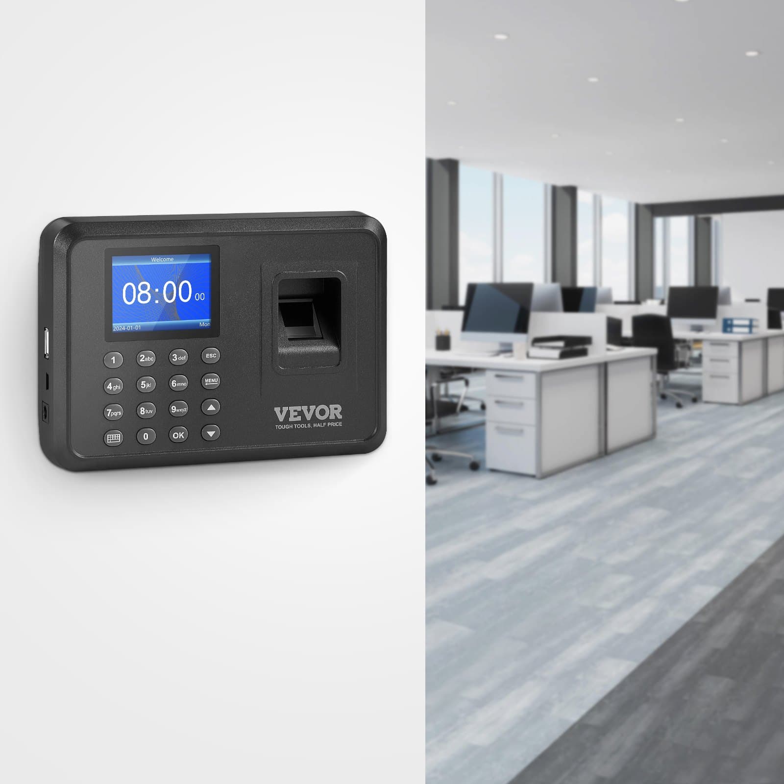 Munkaóra, alkalmazotti jelenlét-nyilvántartó gép ujjlenyomattal és PIN-kóddal egyben, önálló biometrikus munkaóra kisvállalkozások alkalmazottai számára 2,4 hüvelykes képernyővel és havi díj nélkül