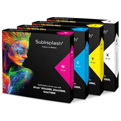 Sublisplash® Ricoh GXe2600/3300N/7700N nyomtatókhoz, 31 ml-es patronok, különböző színek