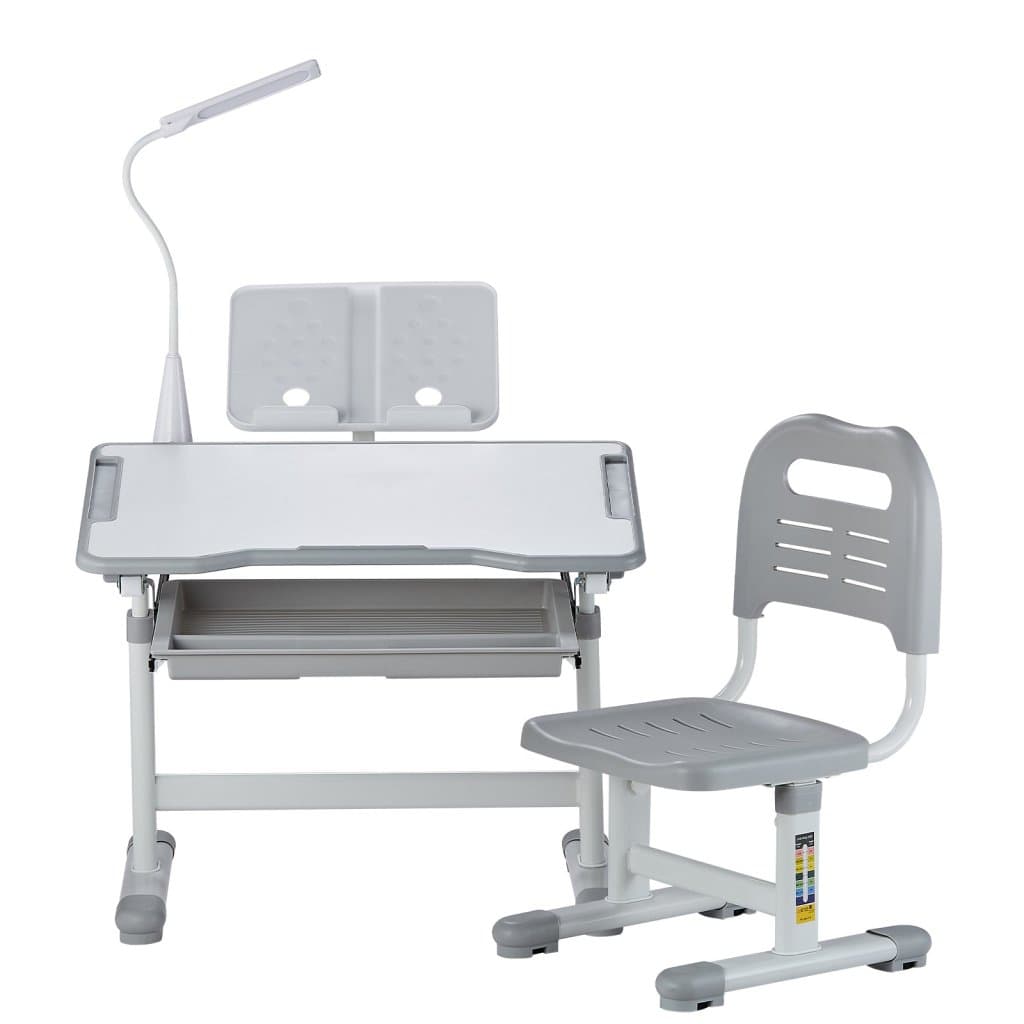 Gyerekszék és asztal, asztali lámpa, állítható magasságú és dőlésszögű, szürke