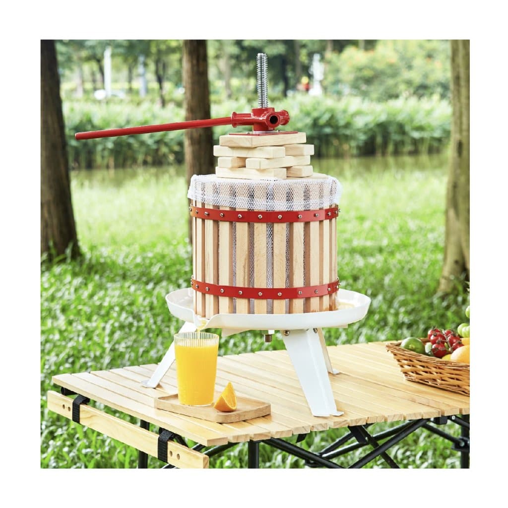Borprés, 1,6 gallon/6 l, tömörfa kosár 6 blokkal, kézi gyümölcscentrifuga, alma-, szőlő-, növényi méz- és olívaolaj-pergető fogantyúval konyhába és háztartásba