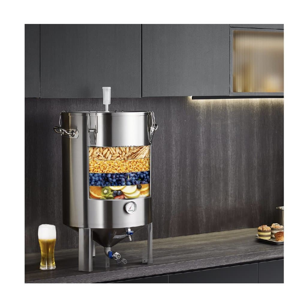 304 rozsdamentes acél üst, 16 gallonos sörfőző erjesztő, sörfőző erjesztő vödör, otthoni sörfőzési kellékek talppal, sörfőző üst, fedéllel, fogantyúval, szeleppel, csappal, hőmérővel