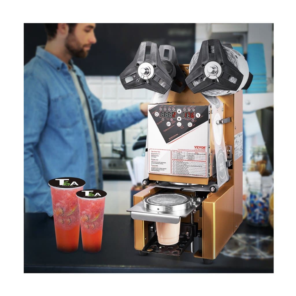 Teljesen automata pohárzáró gép, 500-650 csésze/óra, pohárzáró gép 190 mm magas és 90/95 mm átmérőjű csészékhez, elektromos Boba teazáró gép digitális LCD kezelőpanellel buborékteához, kávéhoz, aranyhoz