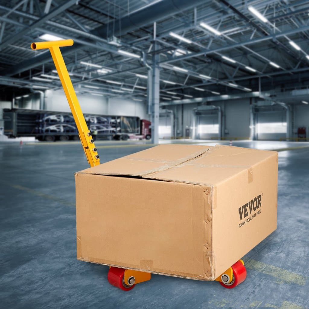 Gördeszka kocsi, 6614 LBS/3T ipari gépkocsi fogantyúval, szénacél mobil gép gördeszka 3 360°-ban forgó PU kerékkel, 360°-ban forgatható csúszásgátló burkolat raktárba, műhelybe