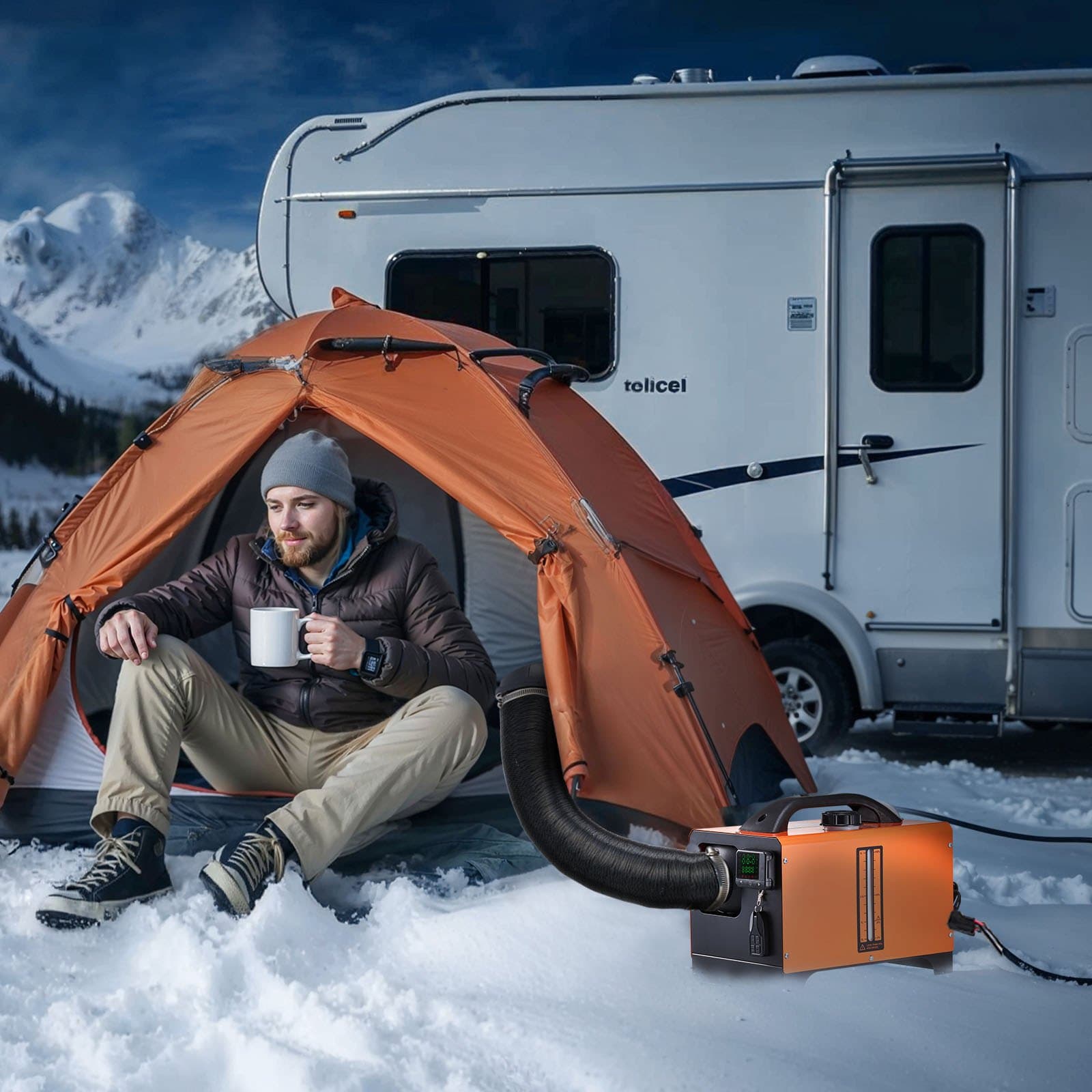 Dízel légfűtő 8 kW DC 12-24 V, mobil fűtőberendezés, gyorsan melegedő légfűtő távirányítóval és négyzet alakú digitális színes kijelzővel, alacsony zajszintű, lakóautókhoz, teherautókhoz, hajókhoz és utánfutókhoz, dízel fűtőberendezés, gyorsan melegedő hordozható dízel fűtőberendezés kültéri használatra