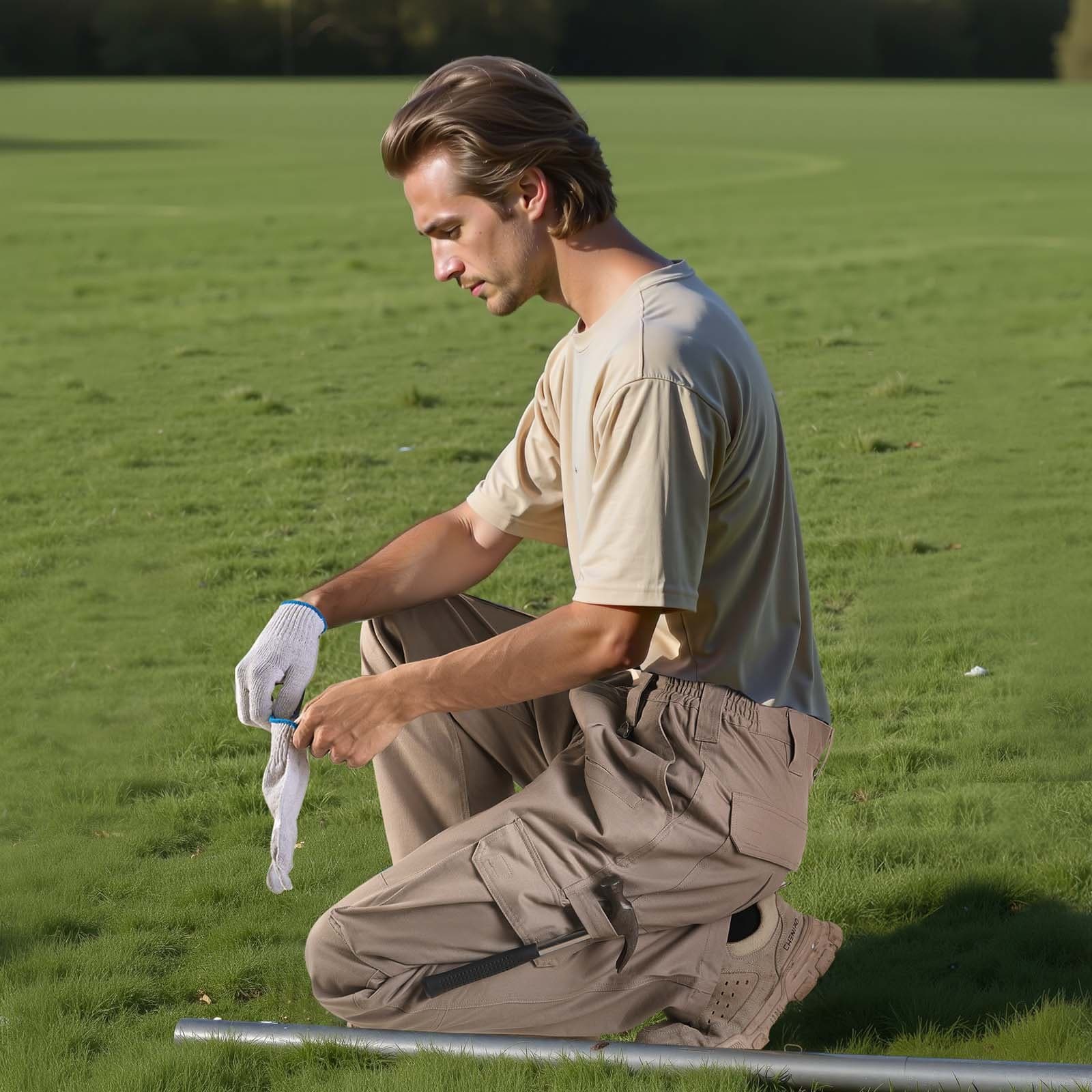 Férfi FR Nadrág Lángálló Cargo Nadrág Több Zsebes M Méret Khaki