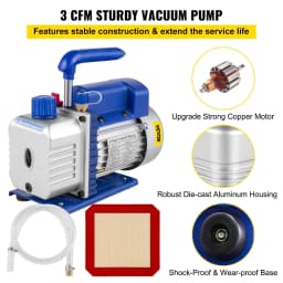 3 CFM 1/4 LE egyfokozatú vákuumszivattyú, 3 gallonos (13 literes) vákuumkamra-készlet, HVAC klímaberendezés hűtőkészlet - miniatúra 7