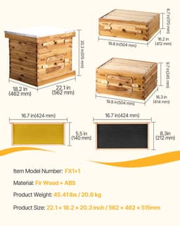 Bee Hive 20 keretes méhkaptár kezdőkészlet, méhviasszal bevont fenyőfa, 1 mély + 1 közepes méhdoboz Langstroth méhkaptár készlet, átlátszó akril ablakok alapokkal kezdő profi méhészeknek - miniatúra 11