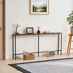 Keskeny konzol kanapéasztal, 70,9” kanapéasztal mögött konnektorokkal, 1 szintes hosszú előszobai asztal, keskeny kanapéasztal fém vázzal és töltőállomással, előszobába, előszobába, nappaliba - miniatúra 1