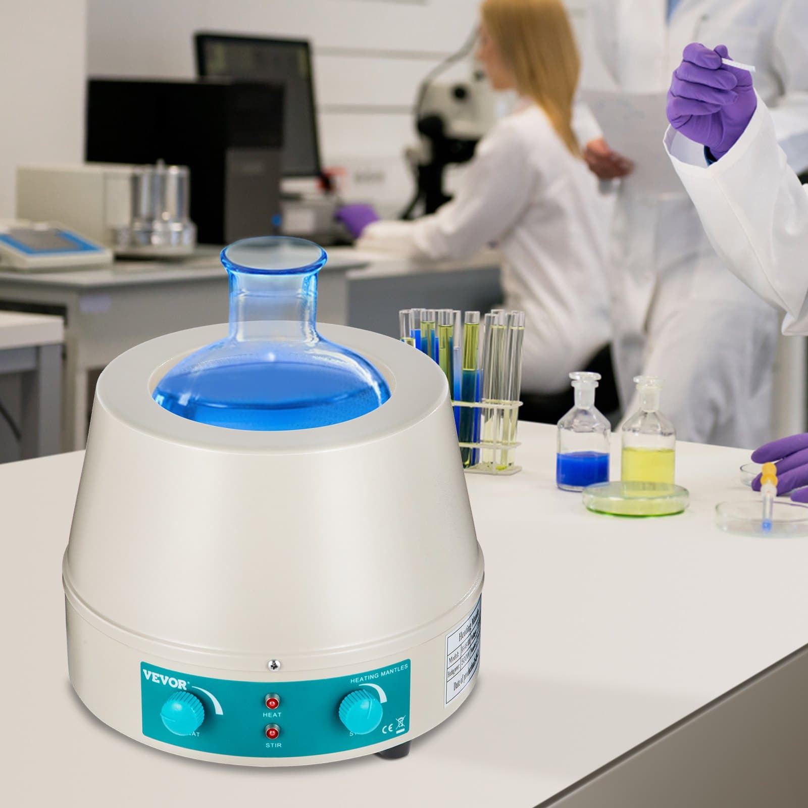 500 ml-es mágneses keverő, fűtőköpeny, 250 W-os fűtőköpeny, keverő, digitális kijelző, kerek aljú lombikokhoz