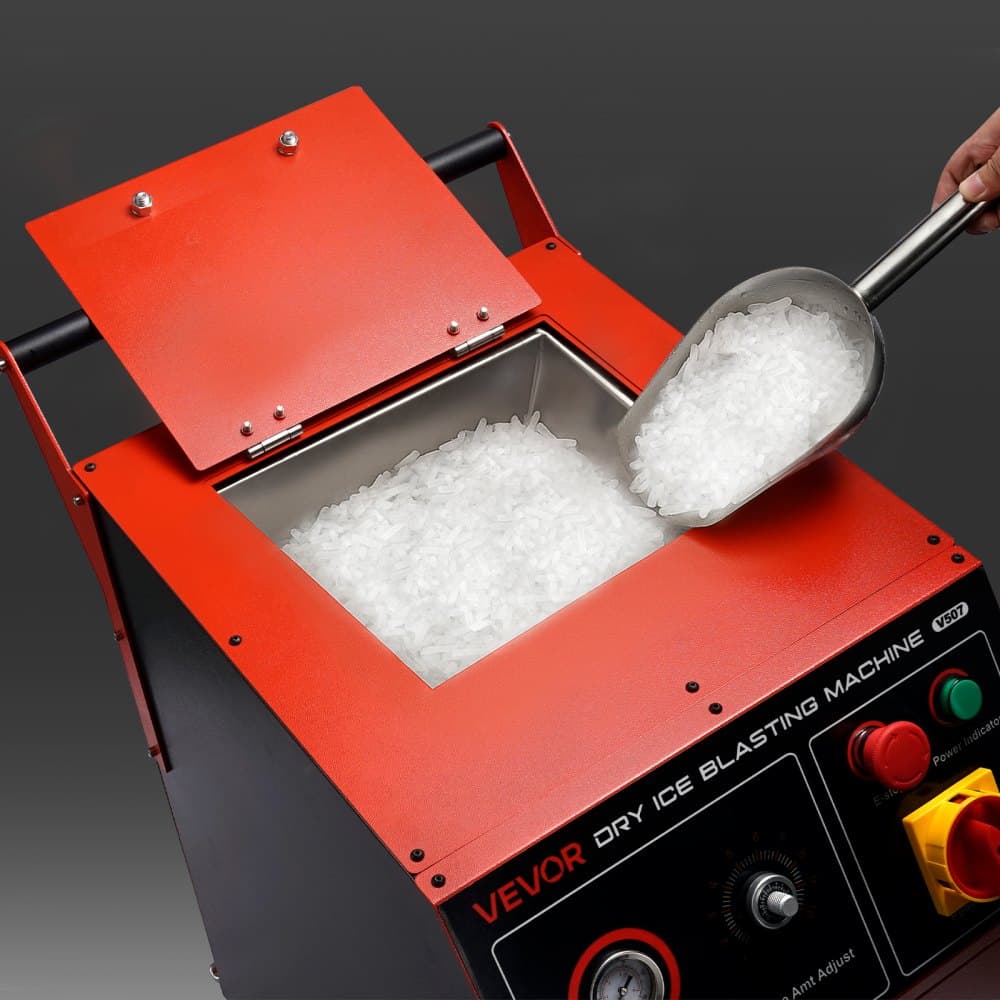 Szárazjég szórógép, 16,5 font (7,5 kg) kapacitású szárazjég tisztítógép 4 fúvókával, állítható nyomással és szárazjég mennyiséggel, mozgatható szórófej autóipari, hajózási, repülési vegyi anyagokhoz