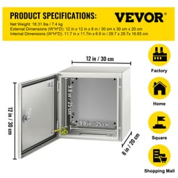 NEMA acél burkolat, 12 x 12 x 8'' NEMA 4X acél elektromos doboz, IP66 vízálló és porálló, kültéri/beltéri elektromos csatlakozódoboz, szerelőlappal - miniatúra 1
