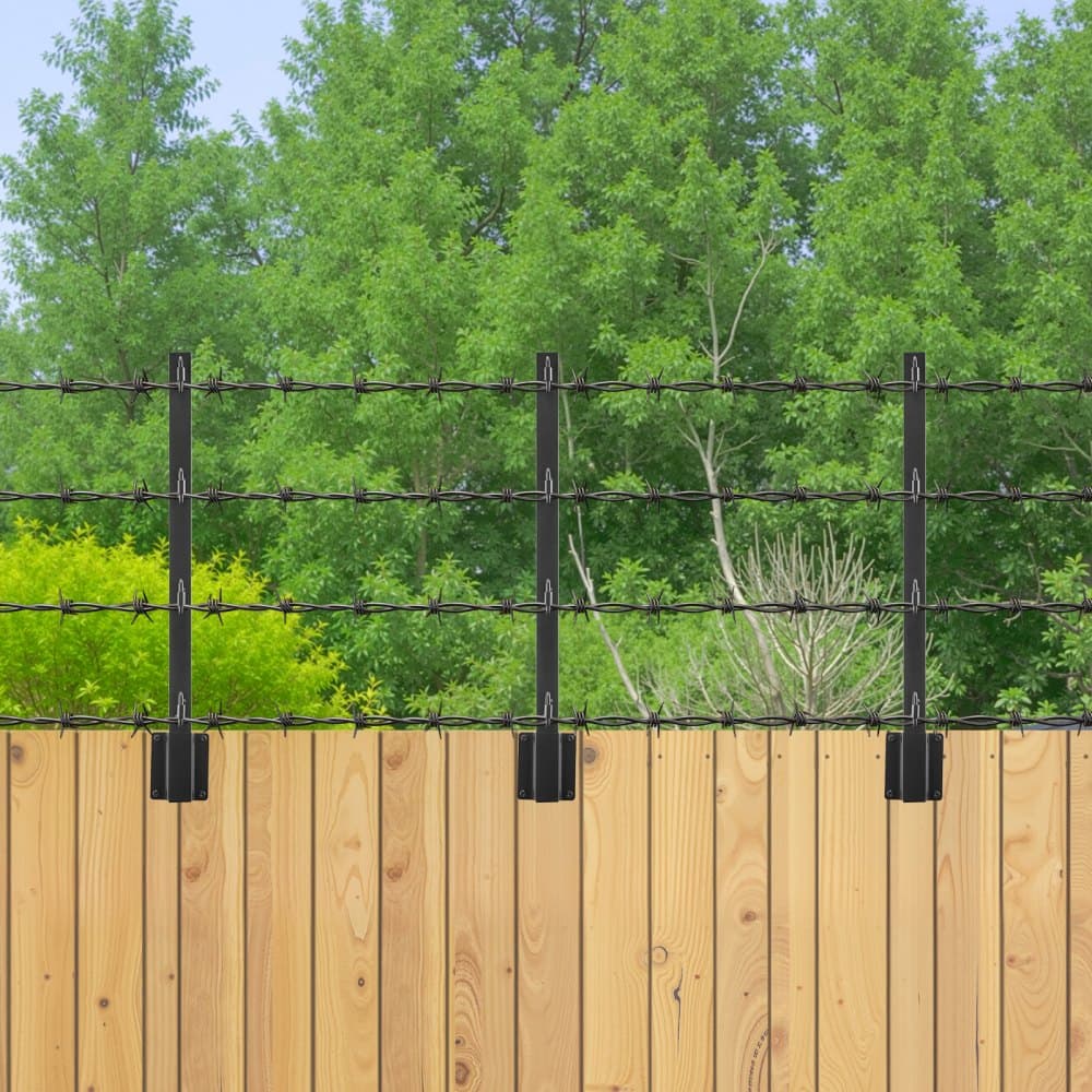 Kerítésoszlop-hosszabbító, 8 db-os csomag, 605 mm-es szögesdrót kar, masszív acél kerítésmagasság-hosszabbító, lapos vagy felületre szerelhető szögesdrót-hosszabbító karok, védik a magánéletet és megakadályozzák a háziállatok leugrását