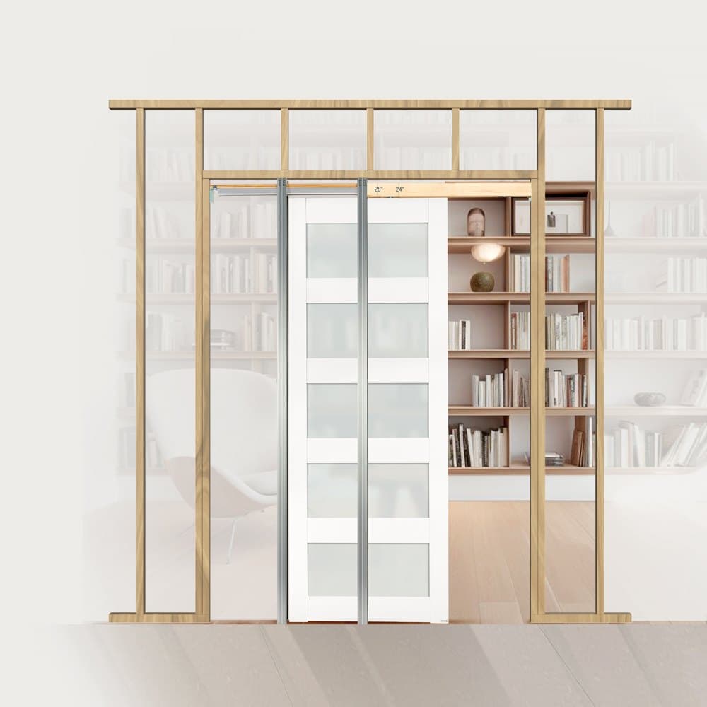 Tolóajtó, 765 x 2035 mm, 5 literes matt üveg, egyszárnyú tolóajtó vasalatkészlettel, masszív tömörfa és MDF tolóajtók, vízálló felülettel, hálószobába, konyhába, dolgozószobába