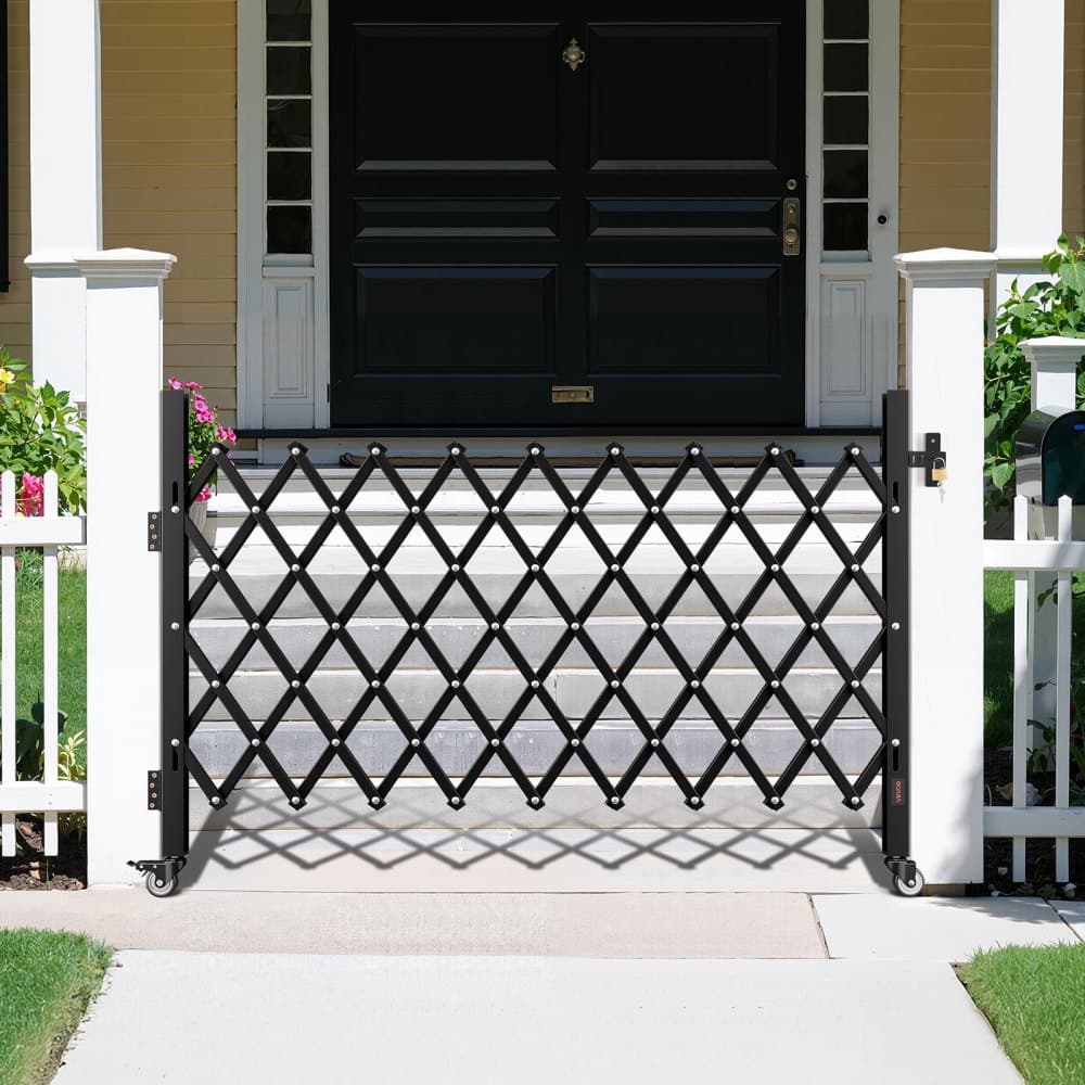 Egyszeres összecsukható biztonsági kapu, zárható, ollós kapu 360°-ban forgó görgőkkel, kültéri, acélból készült, behúzható kapuk, bejutás elleni védelemhez, garázshoz, raktárhoz és medencéhez, 190 × 131 cm (Sz × M)