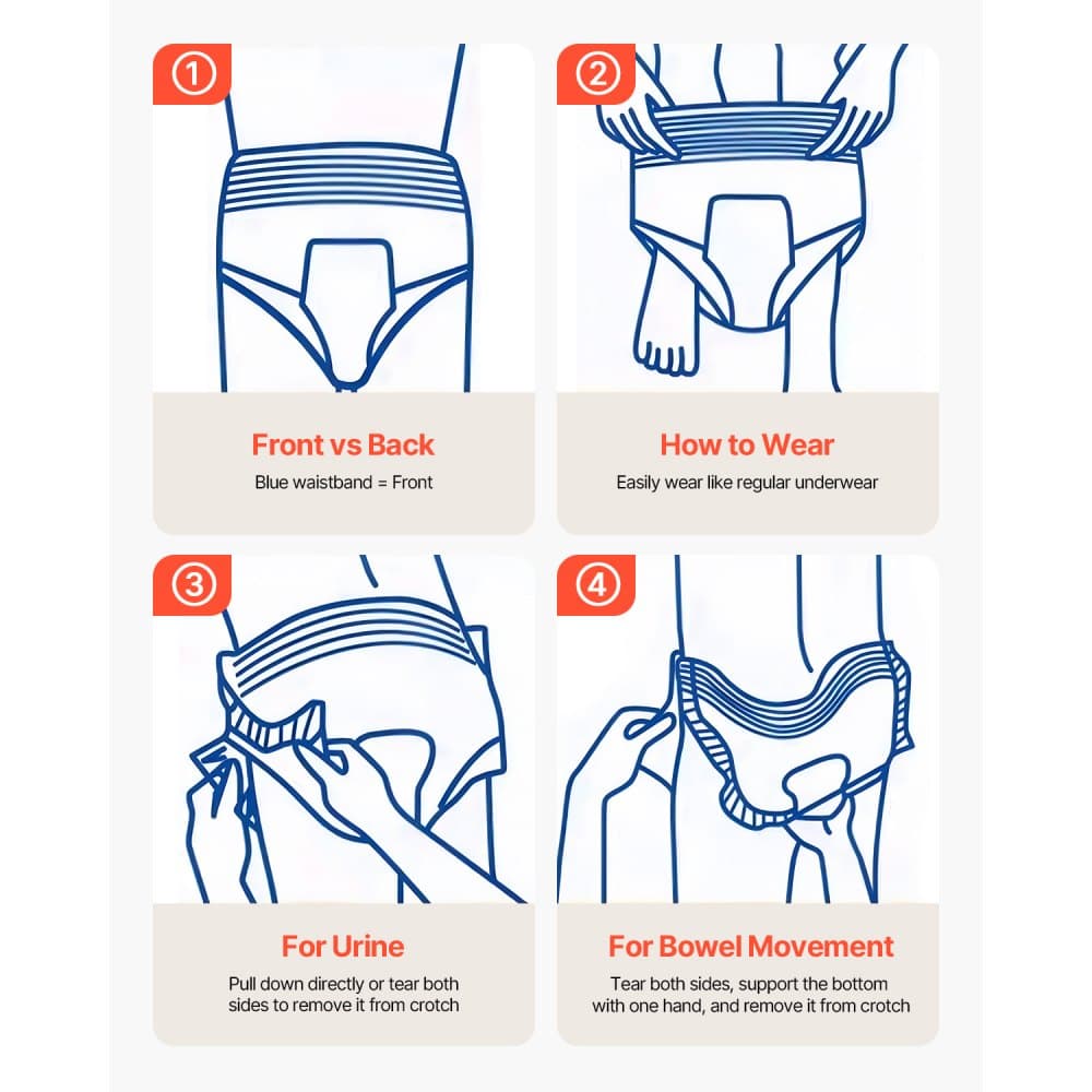 Felnőtt inkontinencia alsónemű, nagy nedvszívó képességű védő alsónemű férfiaknak és nőknek, eldobható felnőtt húzózsinóros pelenka szivárgásmentes lábszárvédővel és nedvességjelzővel - L méret, 64 darab (4 db 16 darabos csomag)