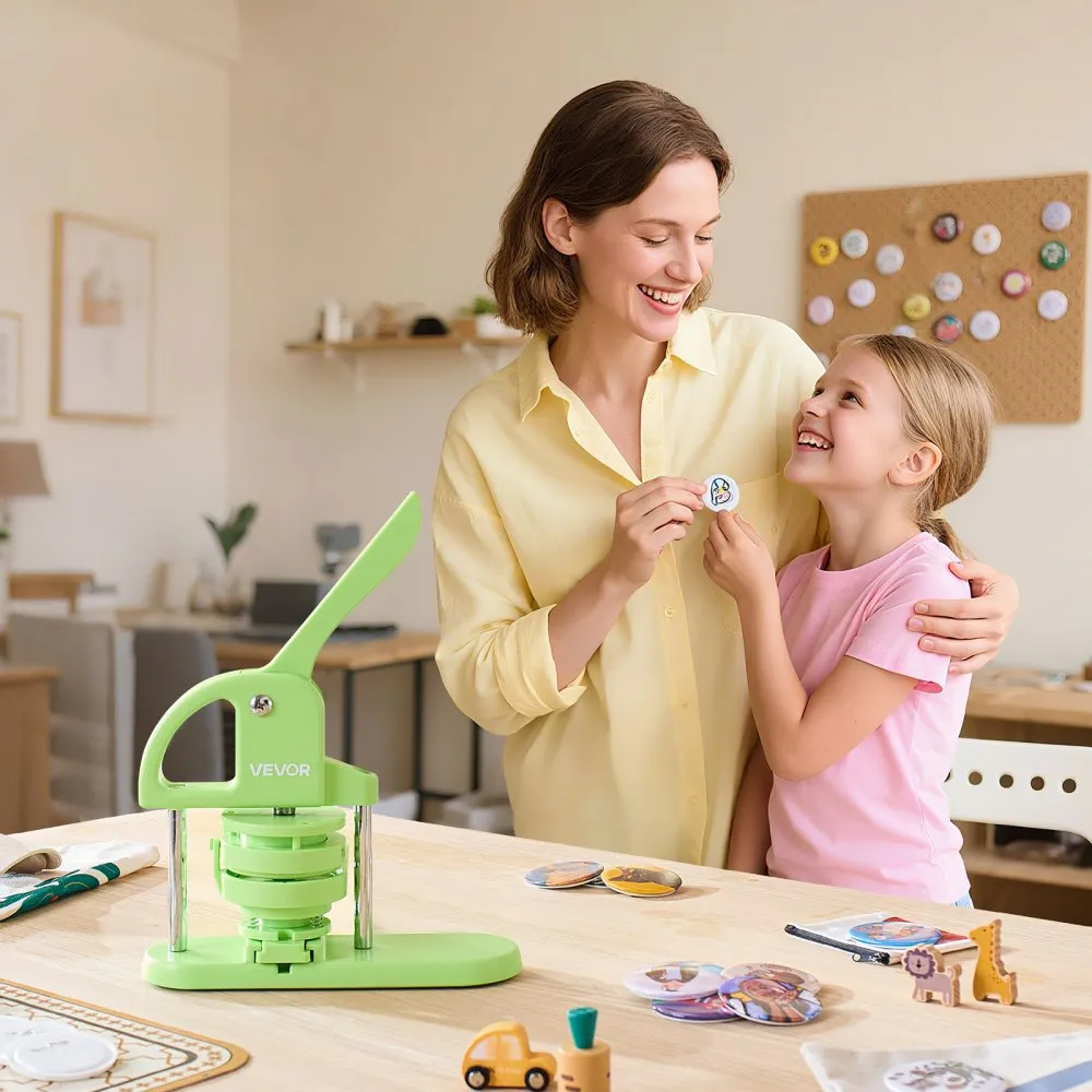 Gombkészítő gép, 58 mm / 75 mm 2 az 1-ben, műanyag gombostűkészítő 200 db gombalkatrésszel, körkivágóval és varázskönyvvel, megerősített ergonomikus fogantyúval, barkács kitűzőkhöz, személyre szabott gombostűkhöz, zöld