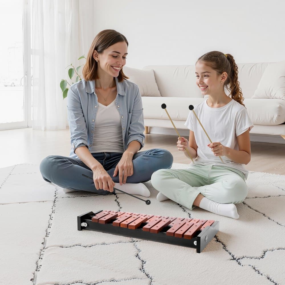 Harangjáték xilofon, 25 hang, fa professzionális xilofon ütőhangszer, 4 kalapáccsal, hordtáskával, kezdő harangjáték hangszerkészlet felnőtteknek és gyerekeknek