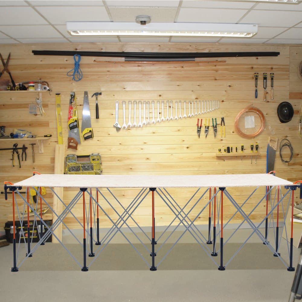 Hordozható összecsukható munkaállvány, 2445 x 1255 mm Összecsukható munkapad, 2724 kg teherbírás, Összeszerelést nem igényel, Összecsukható munkaállvány tárolótáskával, Asztallap NEM tartozék, Garázsba, Műhelybe, Kültérre