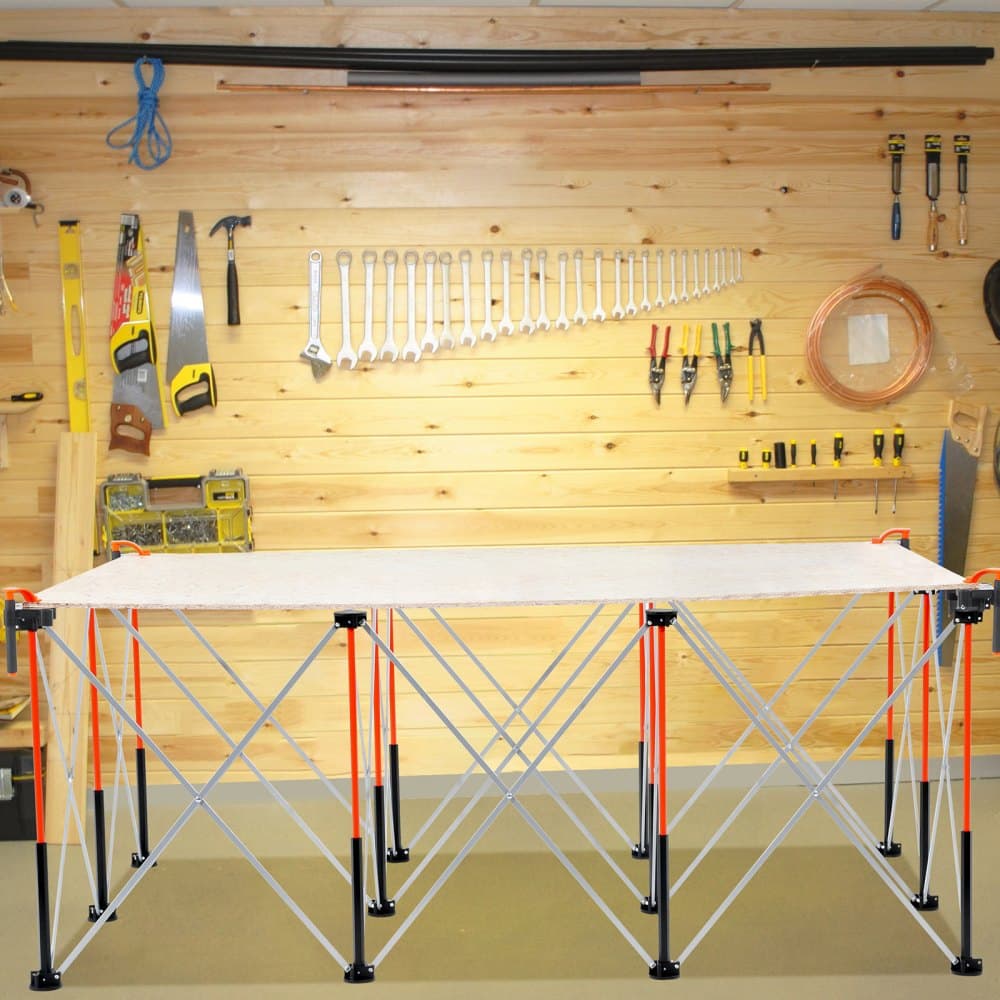 Hordozható összecsukható munkaállvány, 1865 x 1261 mm Összecsukható munkapad, 2041 kg teherbírás, Összeszerelést nem igényel, Összecsukható munkaállvány tárolótáskával, Asztallap NEM tartozék, Garázsba, Műhelybe, Kültérre
