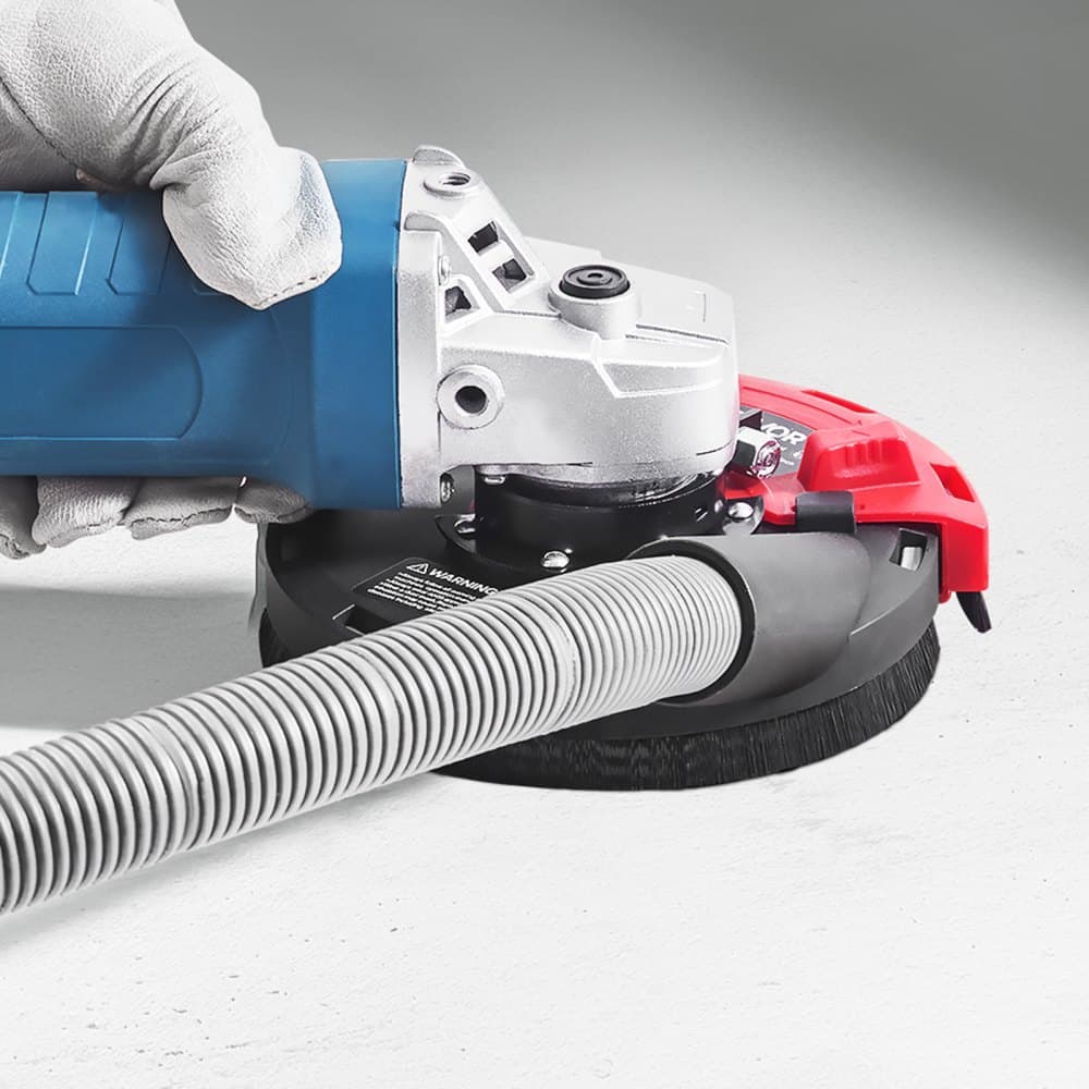 Sarokcsiszoló porvédő, univerzális, 4-5 hüvelykes, felületcsiszoló porvédő 6 szorító alátéttel és 5 hüvelykes gyémánt csiszolókoronggal, porszívóhoz csatlakoztatható, fa-beton falhoz