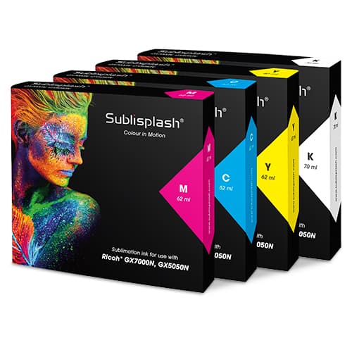 Sublisplash® Ricoh GX5050N/7000N tintapatronokhoz, 62/70 ml-es patronok, különböző színek