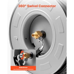 Magasnyomású mosó tömlődob, 19,8 m x 6,4 mm, behúzható, nagy teherbírású acél mosó tömlődob, max. 3200 PSI, automatikus visszatekercselés, rugalmas falra/padlóra szerelhető, autómosáshoz, kerthez, padlótisztításhoz - miniatúra 8