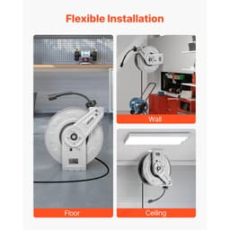Magasnyomású mosó tömlődob, 19,8 m x 6,4 mm, behúzható, nagy teherbírású acél mosó tömlődob, max. 3200 PSI, automatikus visszatekercselés, rugalmas falra/padlóra szerelhető, autómosáshoz, kerthez, padlótisztításhoz - miniatúra 10