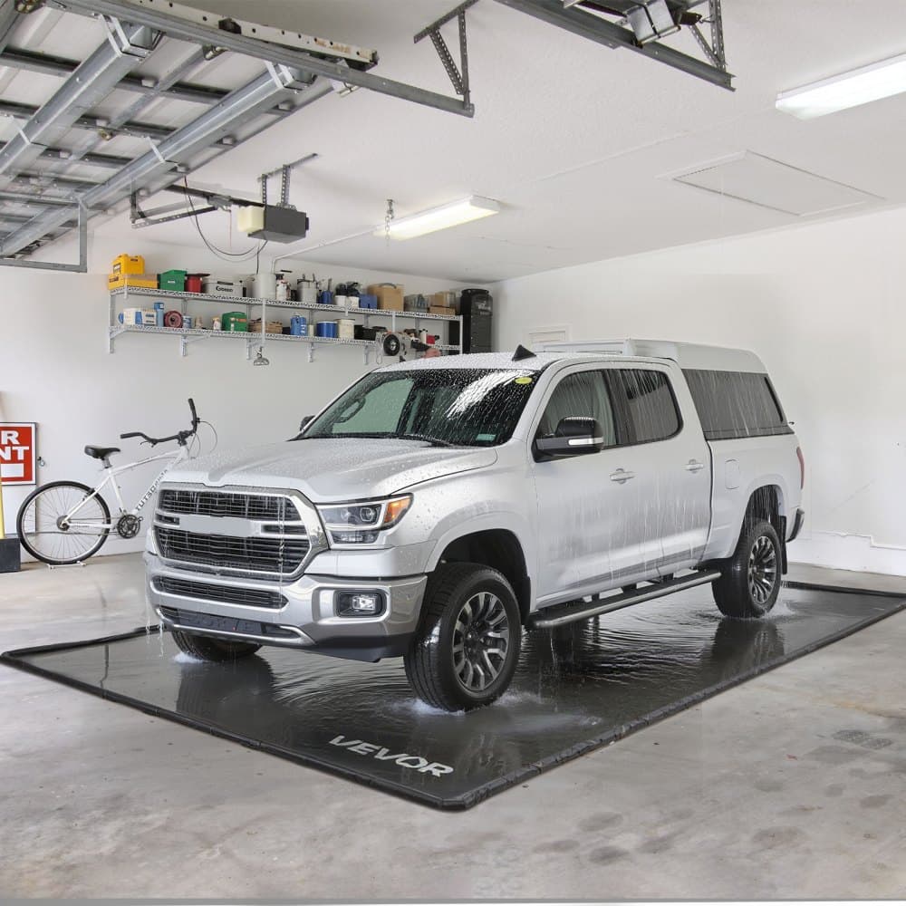 Garázsszőnyeg, 2,6 x 6,1 m, Csúszásmentes PVC garázsszőnyeg tisztítólehúzóval, Nagy teherbírású, tartós, vízálló védelem hó, eső és sár ellen személygépkocsik, terepjárók, teherautók parkolójába, fekete