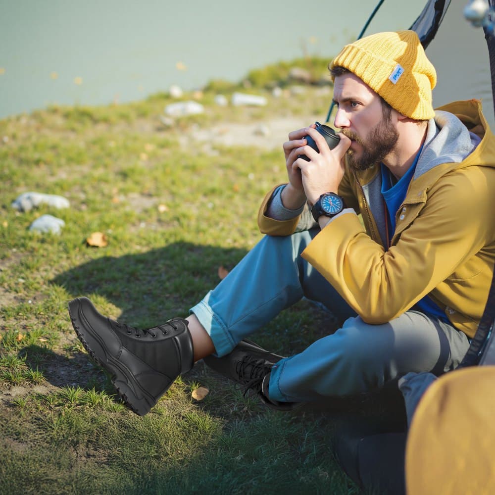 Férfi katonai taktikai bakancs, 152,4 mm-es túrabakancs, könnyű, lélegző és strapabíró férfi motoros elfogó bakancs, kültéri biztonsági hegymászáshoz, UK 9-es méret