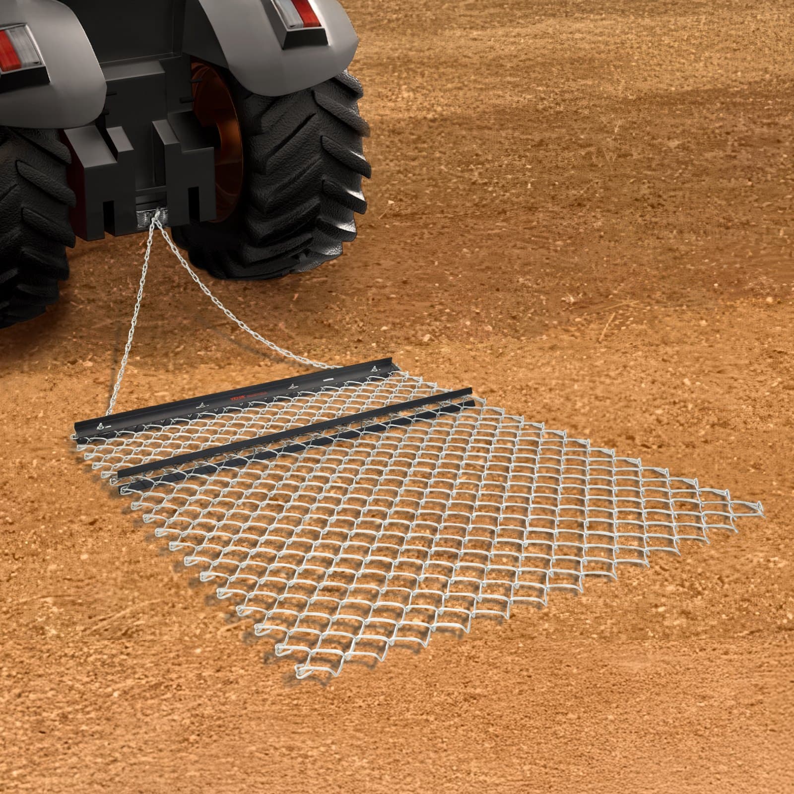 Láncos borona, 1,2 x 1,5 méteres láncos borona - Q235 acélból készült, UTV traktor tartozékok tereprendezéshez vagy gyep előkészítéséhez, tartós borona gereblye kavicsos kocsifelhajtóra, mezőgazdasági területre, kertre, fekete