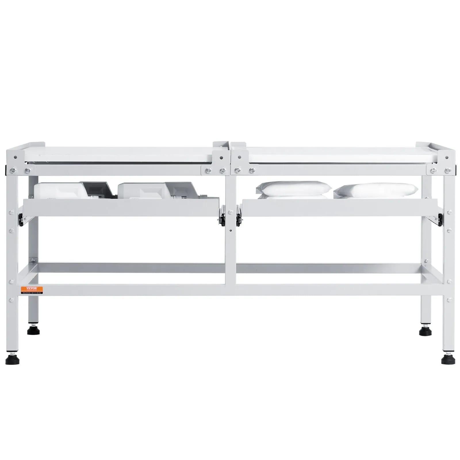 Mosógép állvány, 48,5x25 hüvelykes mosógép mosógép talapzat, 590 font teherbírású mosó- és szárítógép talapzat dupla tálcákkal, 4 állítható láb a mosógépek emeléséhez, szénacél