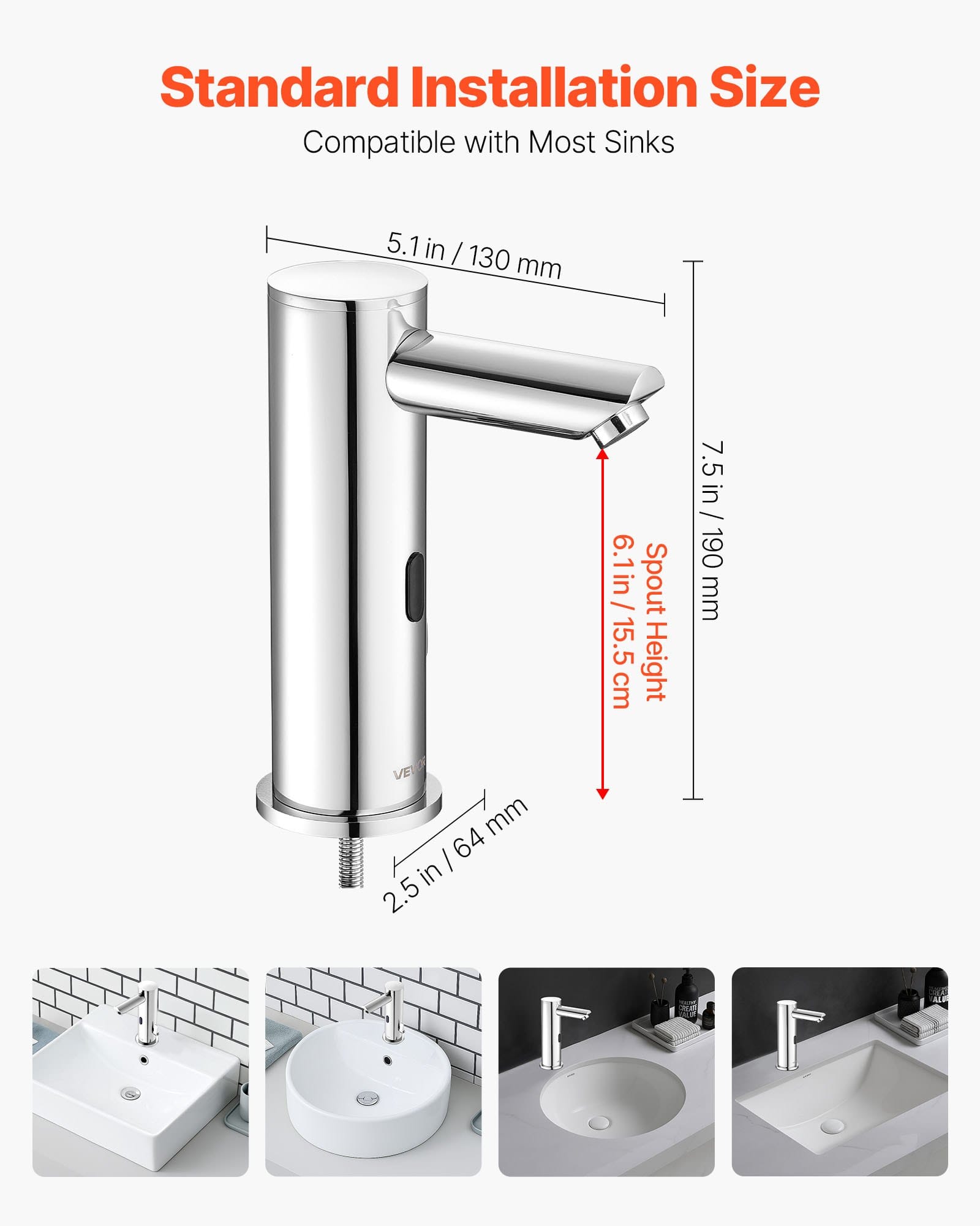 Érintésmentes fürdőszobai mosdó csaptelep, automatikus mozgásérzékelős WC csaptelep, kézhasználat nélküli állítható hideg-meleg egykaros vízkeverő, elemes működésű, 9,5 mm-es csőhöz, szálcsiszolt nikkel-ezüst