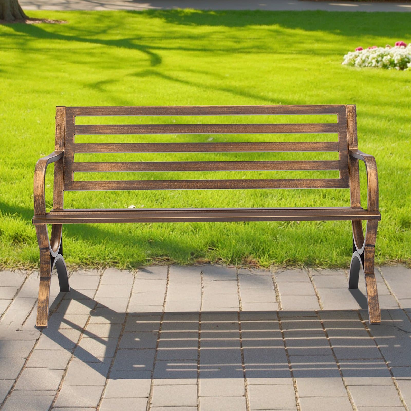 Kültéri Pad Teraszpad 127 cm Fémvázas Rácsos Háttámlával Verandára