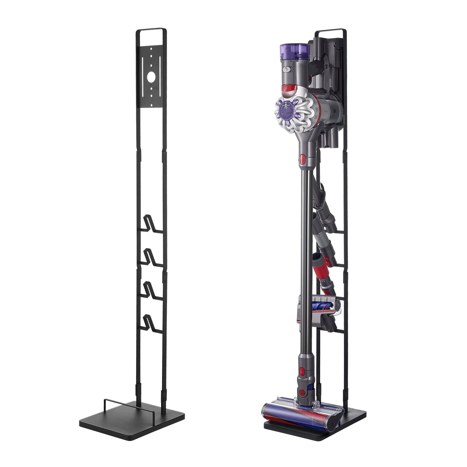 Porszívóállvány, Kompatibilis a Dyson V6 V7 V8 V10 V11 V15 készülékekkel, Stabil porszívóállvány-tartó 4 kampóval Dyson DC30 DC31 DC34 DC35 DC58 DC59 DC62 D74 akkus porszívókhoz és tartozékokhoz